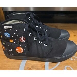 BANGS Shoes Women's US 9 Men's US 7.5 Black Canvas High Top Space Planet Sneaker
